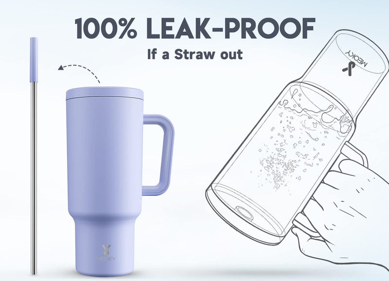 Meoky 40oz Tumbler with Handle  Leak-proof Lid and Straw  Insulated Coffee Mug Stainless Steel Travel Mug  Keeps Cold for 34 Hours or Hot for 10 Hours (Lilac) - Image 3