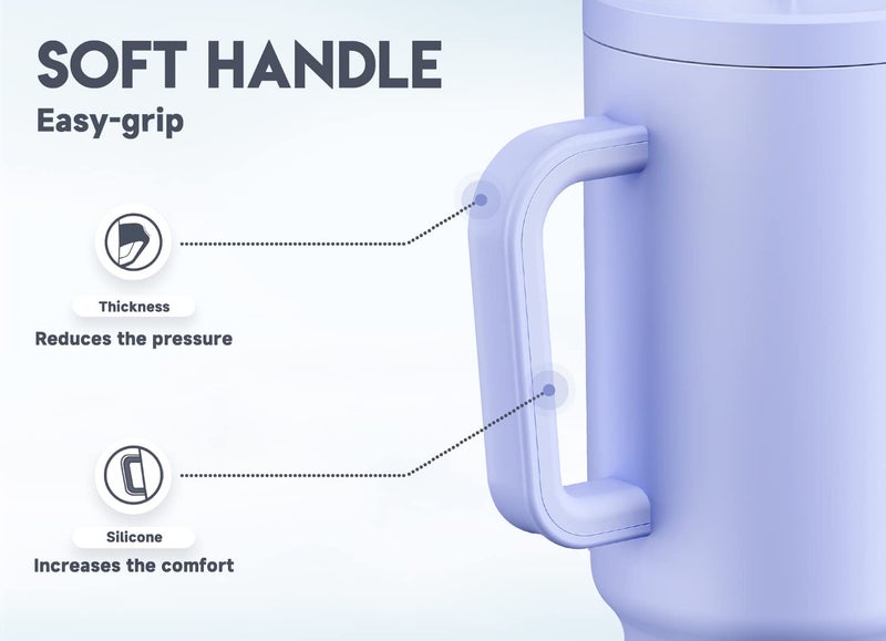 Meoky 40oz Tumbler with Handle  Leak-proof Lid and Straw  Insulated Coffee Mug Stainless Steel Travel Mug  Keeps Cold for 34 Hours or Hot for 10 Hours (Lilac) - Image 4