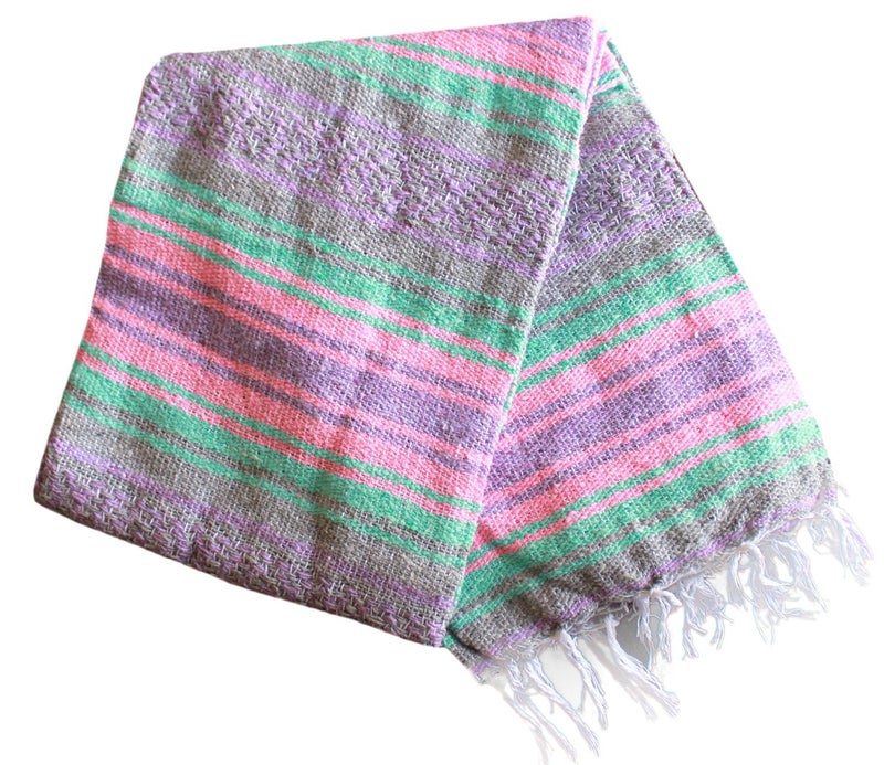 Del Mex Classic Mexican Blanket, Large Authentic Woven Falsa Throw (70"x50"), Artisan Southwest DÃ©cor for Beach, Yoga, Outdoors (Mint/Pink/Gray) - Image 5