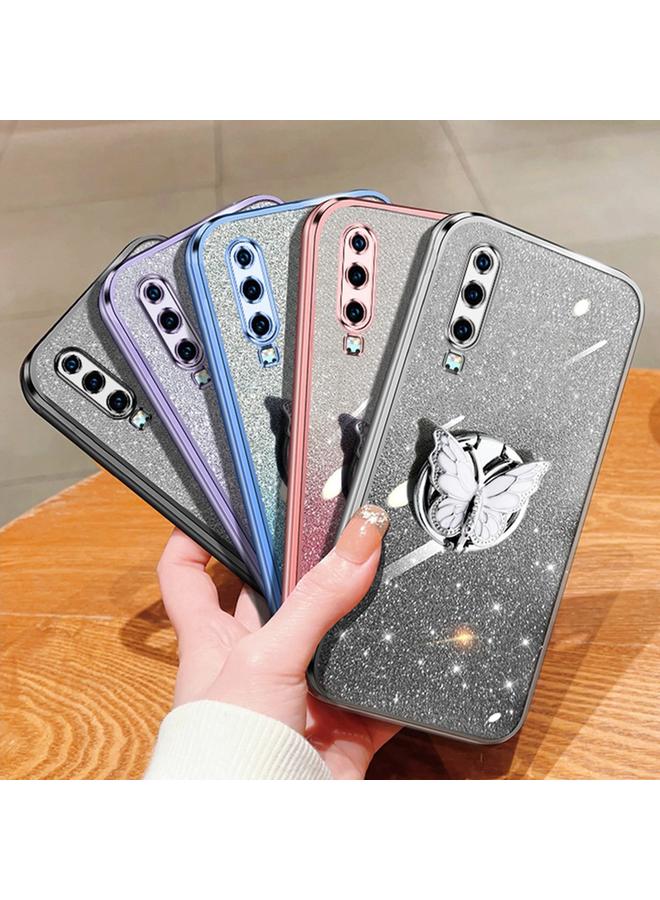 اس-توب جراب لهاتف Huawei P30 مطلي بطبقة لامعة متدرجة اللون من مادة TPU مع حامل على شكل فراشة - Image 2