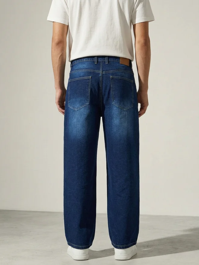 Styli  Men Blue Baggy Fit Faded Jeans for Men | Best Price UAE