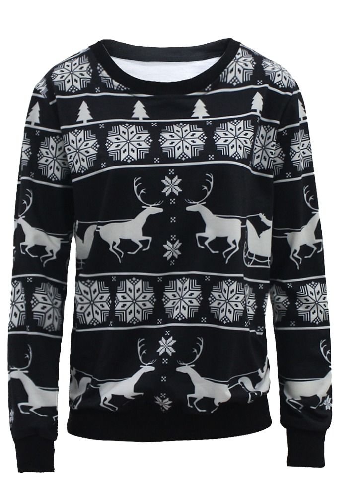 Loquat winter New Santa Elk Shirt with Long Sleeves and round Neck - Image 1