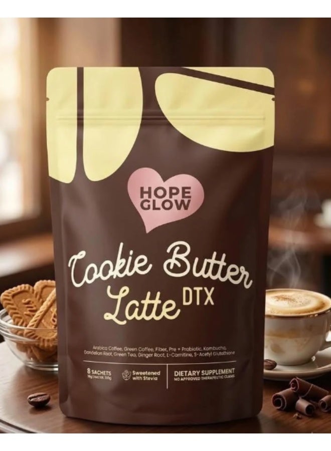 Hope Glow Cookie Butter Latte DTX Instant Coffee Mix with Prebiotic Fiber & Stevia Sweetener, 8 Sachets - Image 1