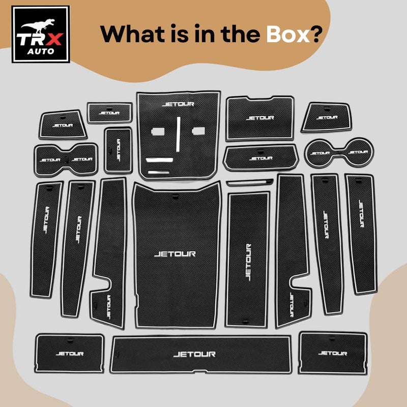 تي ار اكس اوتو طقم بطانات داخلية مانعة للانزلاق من TRX AUTO لسيارة جيتور T2 (2022-2025) | سجادات بطانات متوافقة مع جيتور T2 | حامل أكواب من السيليكون، وفتحة الباب، وسجادات الكونسول الوسطي | ملحقات مناسبة لسيارة جيتور T2 2025 - Image 3