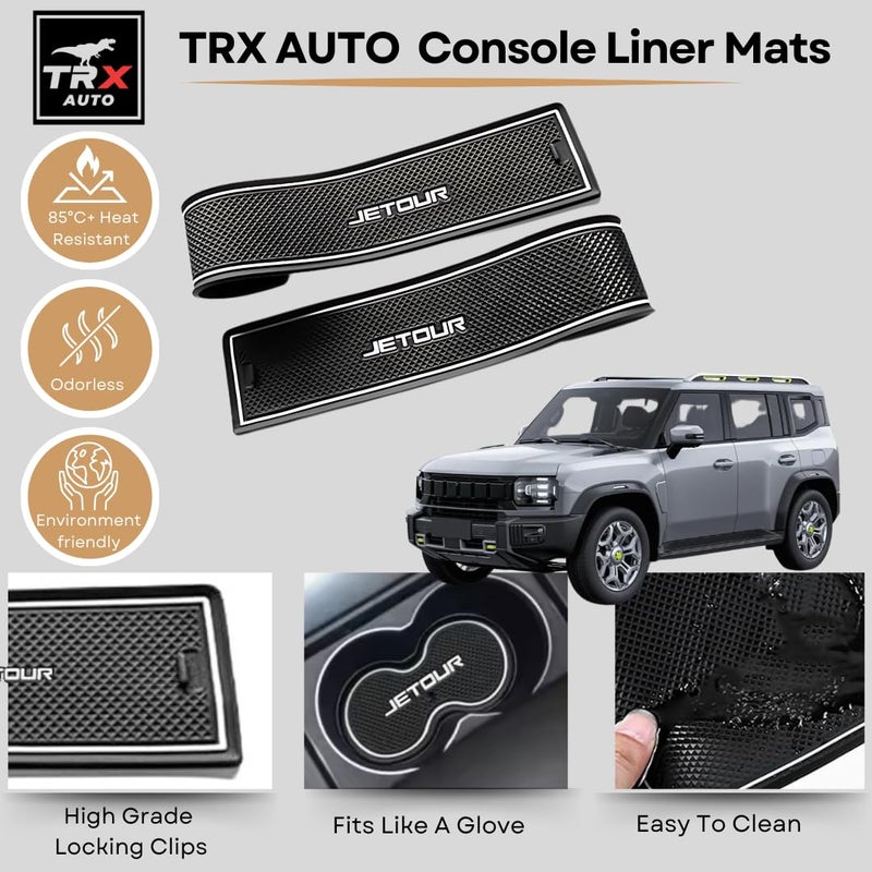  تي ار اكس اوتو طقم بطانات داخلية مانعة للانزلاق من TRX AUTO لسيارة جيتور T2 (2022-2025) | سجادات بطانات متوافقة مع جيتور T2 | حامل أكواب من السيليكون، وفتحة الباب، وسجادات الكونسول الوسطي | ملحقات مناسبة لسيارة جيتور T2 2025 - Image 2