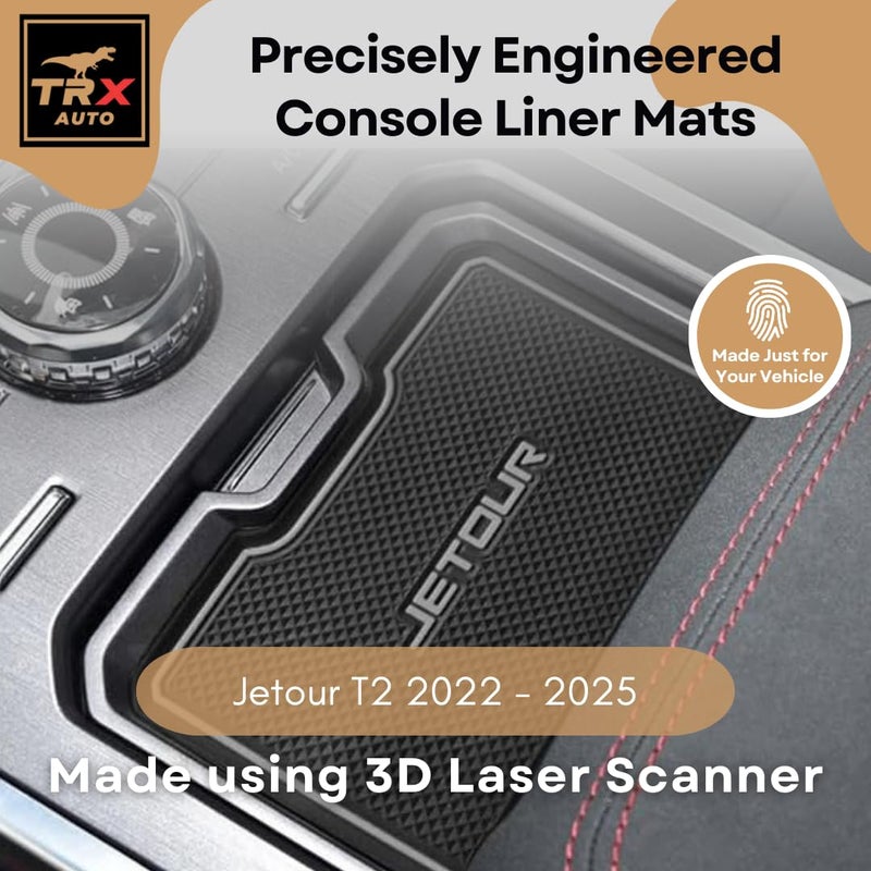  تي ار اكس اوتو طقم بطانات داخلية مانعة للانزلاق من TRX AUTO لسيارة جيتور T2 (2022-2025) | سجادات بطانات متوافقة مع جيتور T2 | حامل أكواب من السيليكون، وفتحة الباب، وسجادات الكونسول الوسطي | ملحقات مناسبة لسيارة جيتور T2 2025 - Image 4