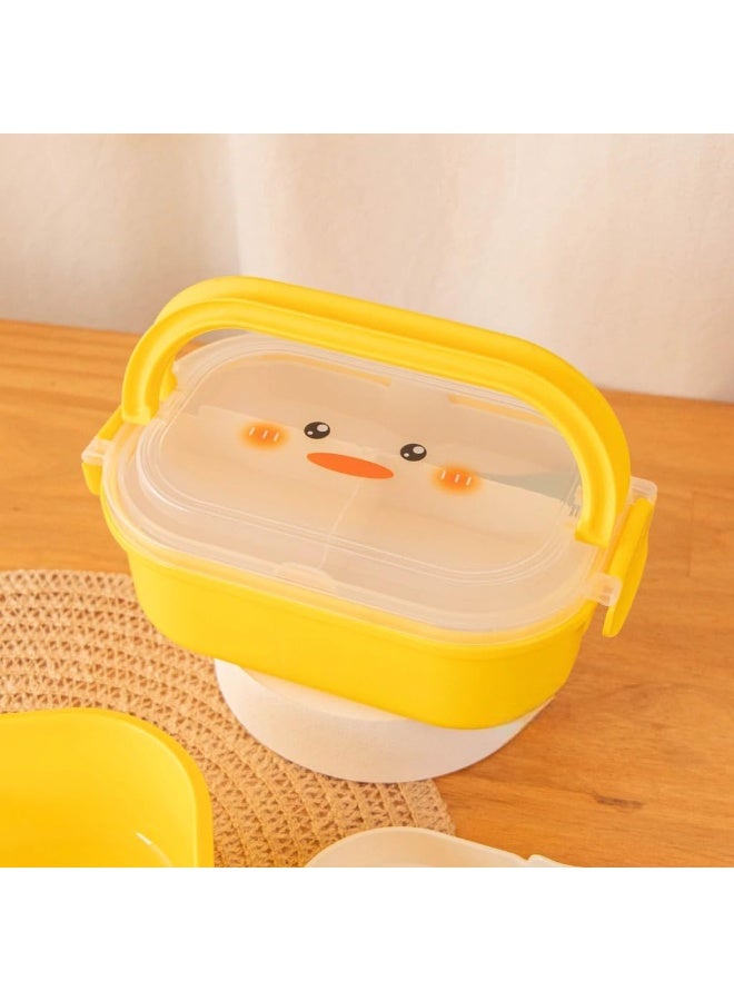 Decorhills Lunch Box for Kids School, Kids Duck Bento Lunch Box with Handle, 2 Compartment Divided Lunch Containers with Lids, Leakproof | BFA Free | Dishwasher Safe (Yellow) - Image 2
