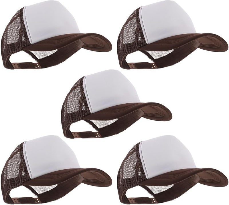 5 Pcs Sublimation Trucker Baseball Caps Coffee Color DIY Outdoor Sun Protection Unisex - Image 1