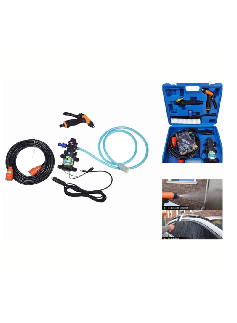 BONAI Portable High-Pressure Car Washer Kit, 12V DC, 80W Pump, Adjustable Spray Gun, 3 Meter Hose, Brush Attachment, Compact Blue Storage Case for Cars, Bikes, and Outdoor Cleaning - Image 2