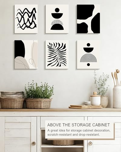 Drsoum Abstract Boho Wall Art Minimalist Geometric Framed Boho Room Decor Black Line Art Mid Century Modern Prints Bohemian Living Room Bedroom Ready to Hang 8x10inx6pcs Framed - Image 3