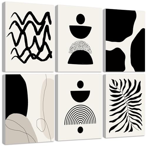 Drsoum Abstract Boho Wall Art Minimalist Geometric Framed Boho Room Decor Black Line Art Mid Century Modern Prints Bohemian Living Room Bedroom Ready to Hang 8x10inx6pcs Framed - Image 1