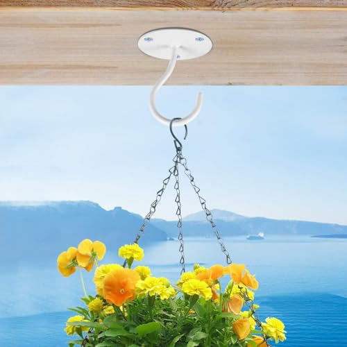 Tusmad 4pcs Metal Ceiling Hook with Screws for Hanging Flower Pot and Plant Pot Wall Mounted Hook for Hanging Plant Baskets/String Lights in Balcony, Porch Office Home (White) - Image 5