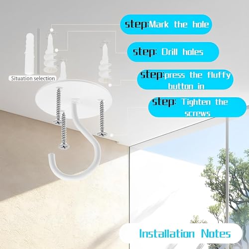 Tusmad 4pcs Metal Ceiling Hook with Screws for Hanging Flower Pot and Plant Pot Wall Mounted Hook for Hanging Plant Baskets/String Lights in Balcony, Porch Office Home (White) - Image 2