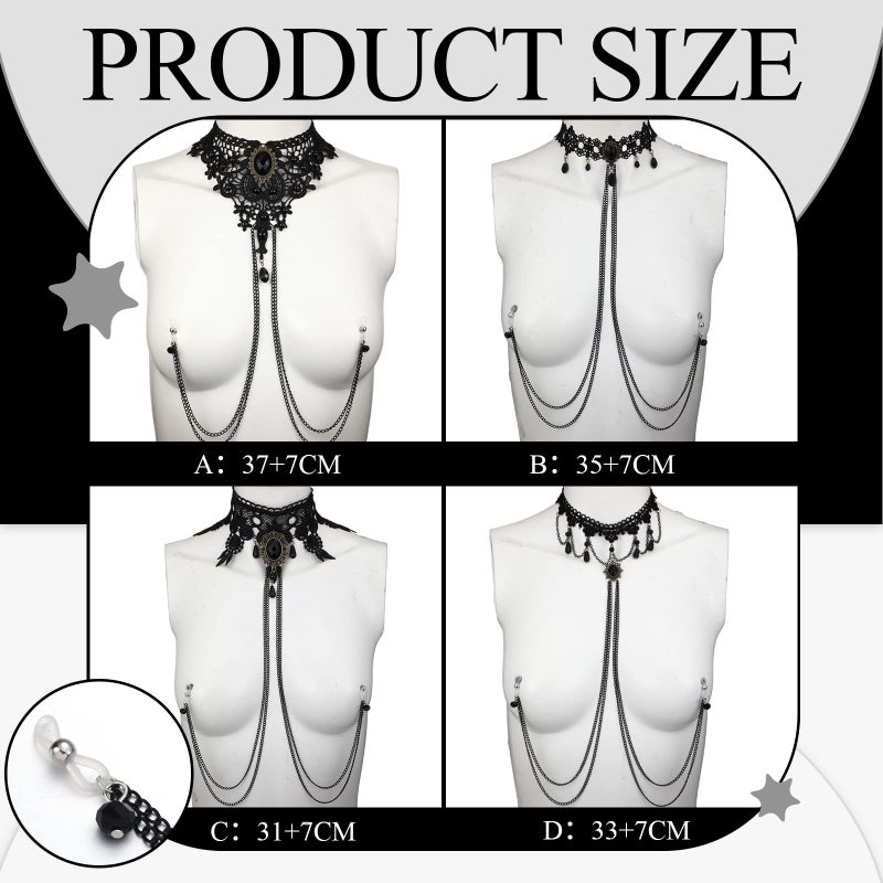 Bonuci 4 Pcs Non Piercing Bra Body Chain with Necklaces Body Chain Non Piercing Adjustable Bra Jewelry(Lace Style) - Image 2