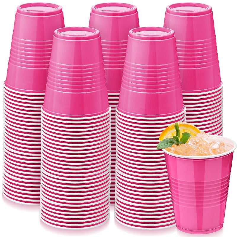 Kochorie 100 Pack Hot Pink Disposable Plastic Cups 12 Ounce Drinking Party Cups Bulk Party Cups for Wedding Birthday Graduation Christmas Parties  Picnics Events - Image 1