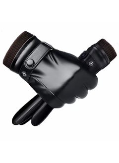Generic Leather gloves mens winter riding fleece-lined thick warm windproof waterproof touch screen winter motorcycle cycling gloves Screw single rib 