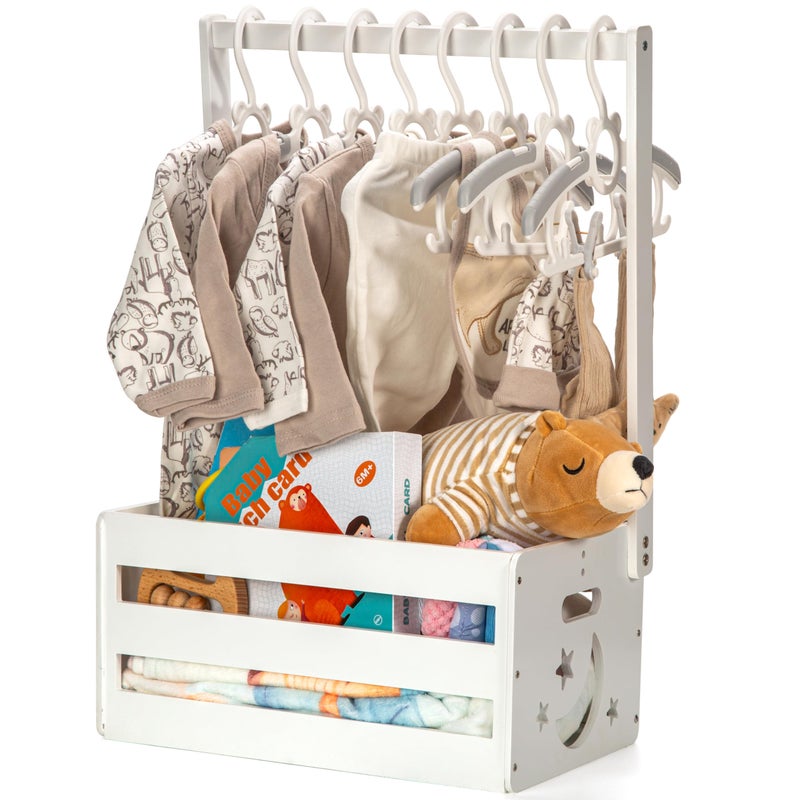 GiftAmaz White Wooden Baby Shower Crate Closet Baby Storage Crate with Handle Basket for Baby Shower Gifts Welcome Gift Basket for Newborn Boys Girls Pregnancy Gifts for New Parents