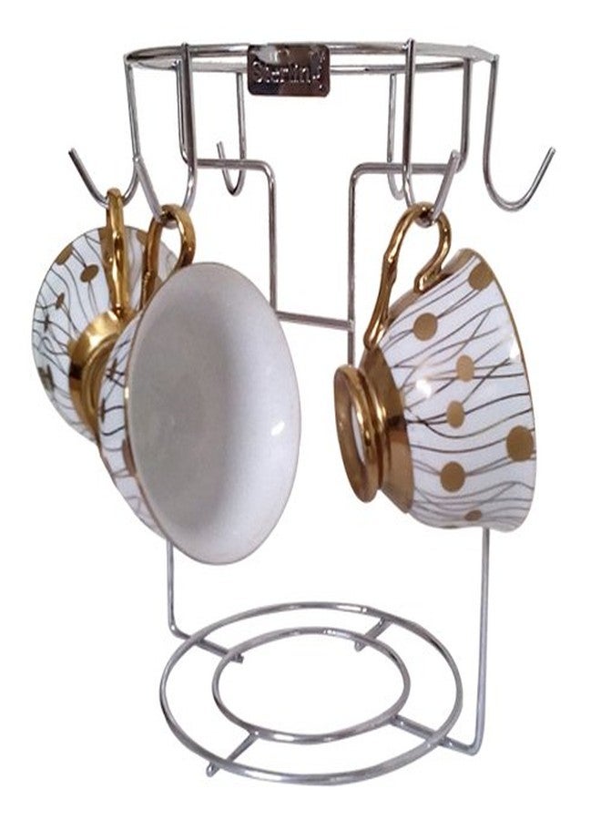 Sterling Stainless Steel Large Chrome 6 Cup Rack Coffee Mug Cup Tree Stand (Steel) - Image 3