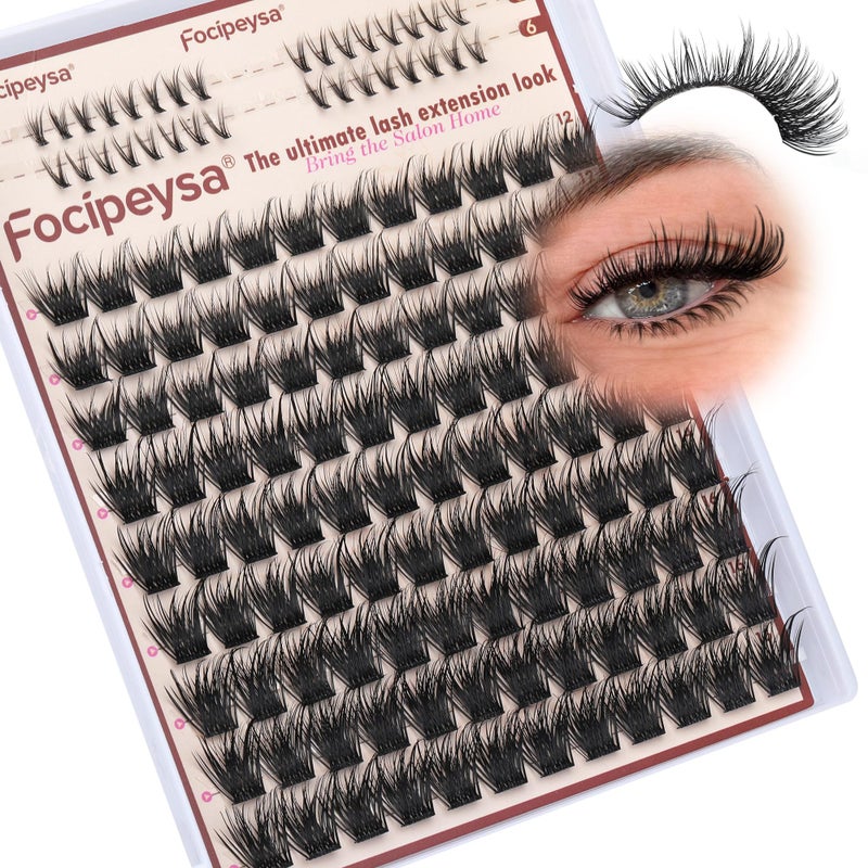 Focipeysa Volume Lash Clusters Wispy Eyelashes Extensions 10-16mm Cluster Lash Extensions C-Curl Lashes Extensions with Bottom Lashes Salon Effect Individual Eyelash DIY Eyelashes Clusters at Home - Image 1