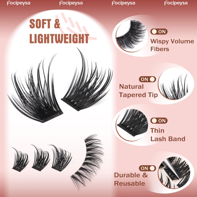 Focipeysa Volume Lash Clusters Wispy Eyelashes Extensions 10-16mm Cluster Lash Extensions C-Curl Lashes Extensions with Bottom Lashes Salon Effect Individual Eyelash DIY Eyelashes Clusters at Home - Image 4