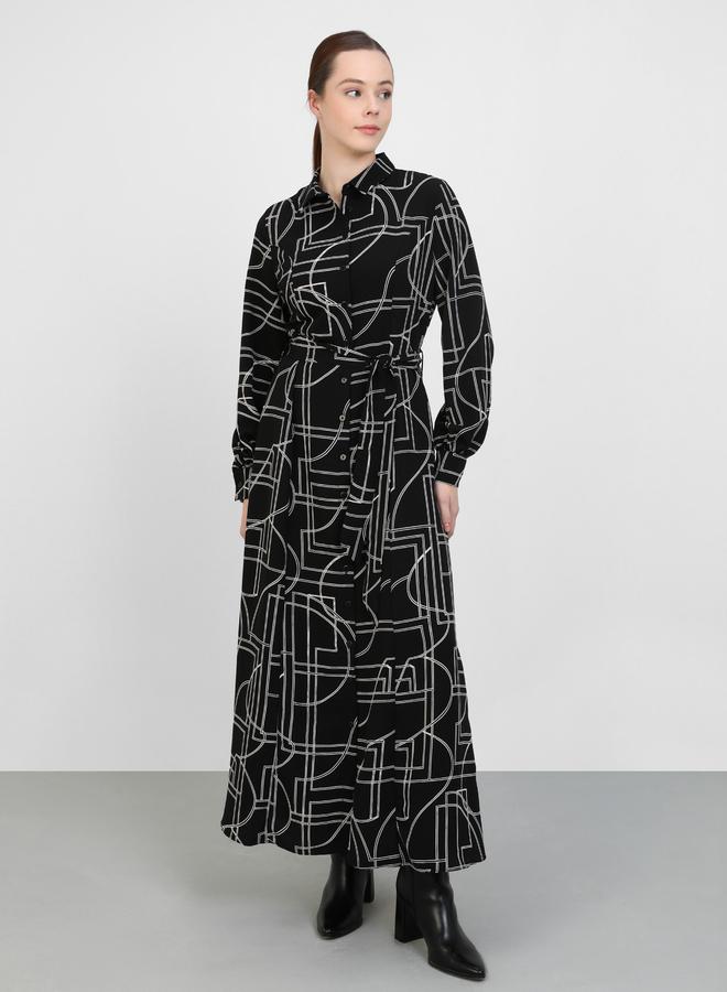 رفقة من مودانيسا فستان ماكسي بأزرار وطبعة شاملة وحزام ربط من رفقة مودانيسا - Image 1