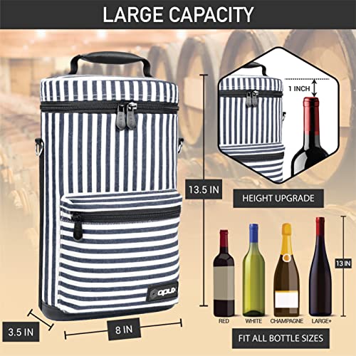 opux Wine Bag 2 Bottle Wine Tote Carrier, Insulated Wine Cooler Bag for Travel Picnic, Leakproof Portable Padded Case, Wine Gifts For Women Men Wine Lovers Christmas, Navy White Stripes - Image 3