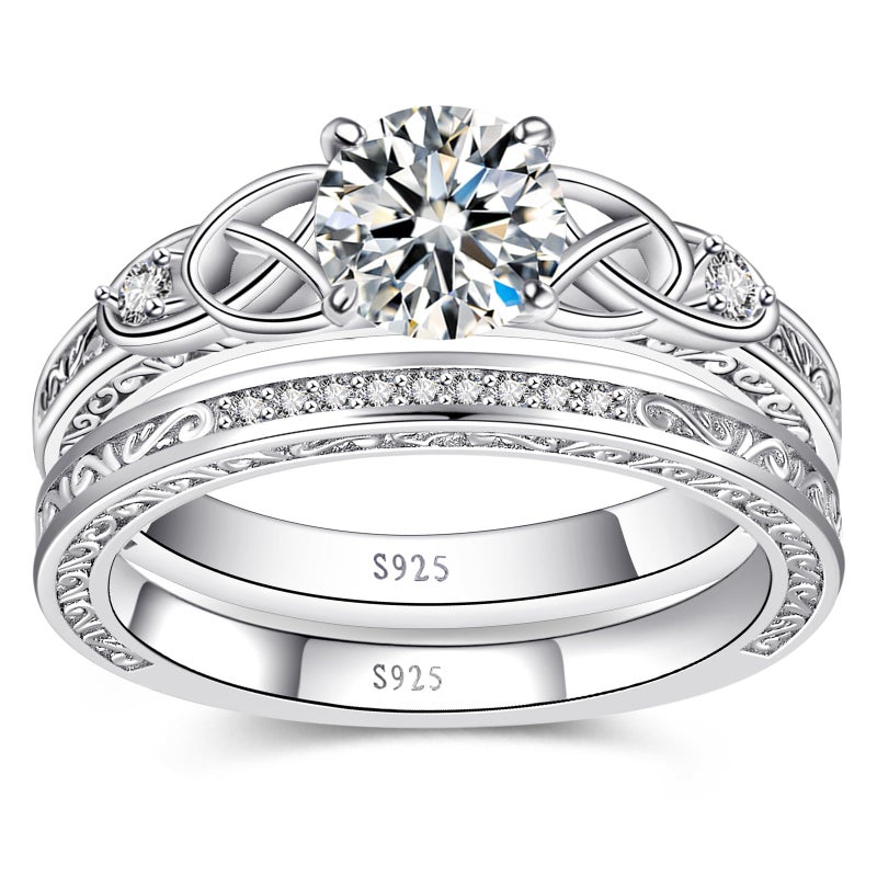 Yaresul Vintage Celtic Knot Women's Engagement Ring Sets 925 Sterling Silver Bridal Ring Sets for Women Cubic Zirconia Engagement Ring Cubic Zirconia Wedding Ring Sets Size 7 - Image 1