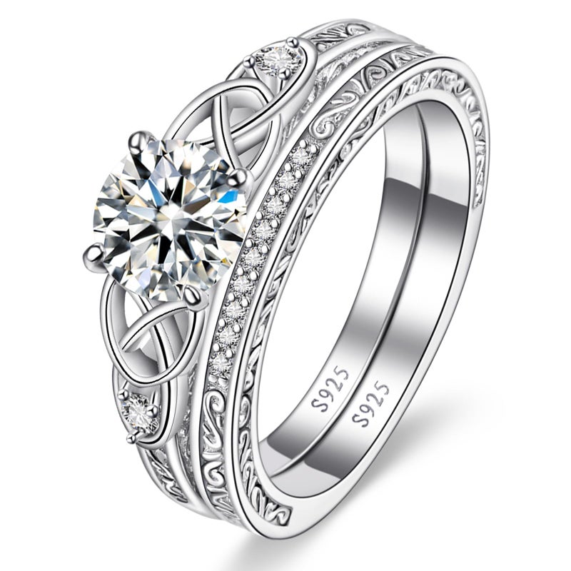 Yaresul Vintage Celtic Knot Women's Engagement Ring Sets 925 Sterling Silver Bridal Ring Sets for Women Cubic Zirconia Engagement Ring Cubic Zirconia Wedding Ring Sets Size 7 - Image 2