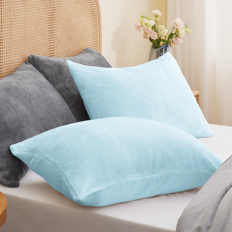 بيديليت بيدليت فانيلا وسادة مجموعة قياسية من 2 غطاء سادة الصوف الناعم مع سحاب لأريكة غرفة نوم الأريكة الفاخرة دافئة دافئ وسادة المخملي - Image 2