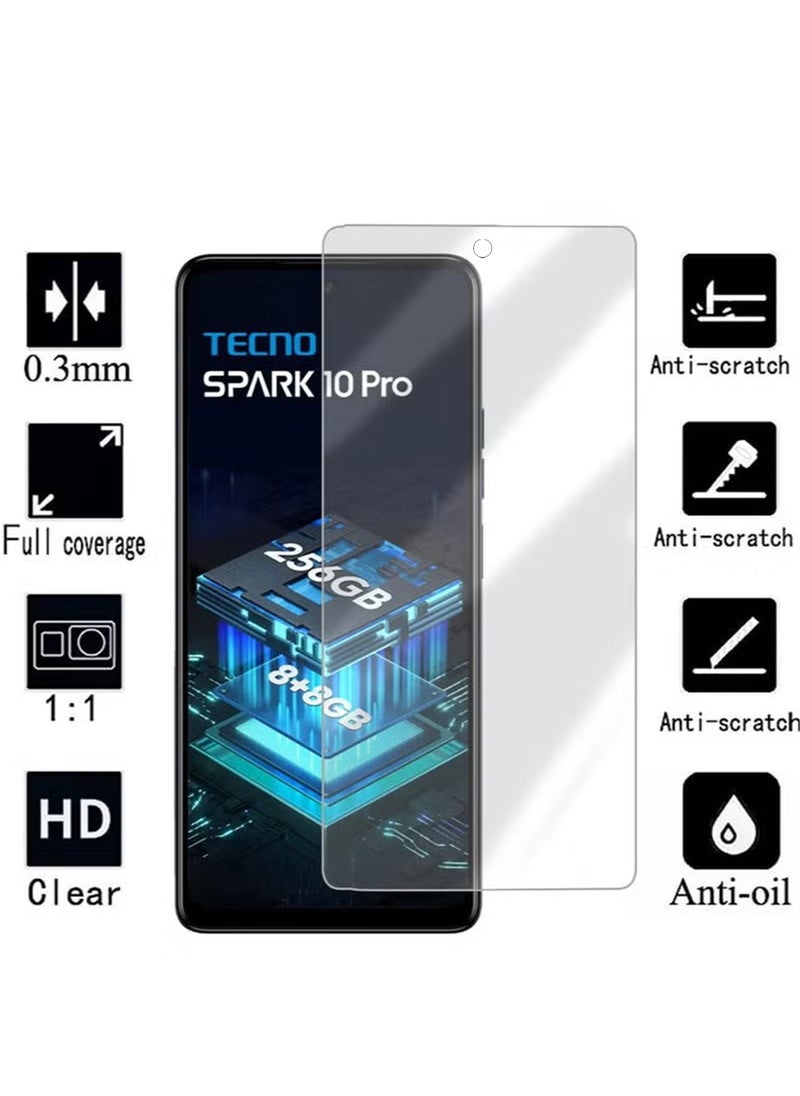 2 -Pack Tecno Spark 10 Pro Screen Protector, Tempered Glass [Full Adhesive][Full Coverage] [Bubble-Free] [Anti Scratch] HD Clear High Responsive for Tecno Spark 10 Pro