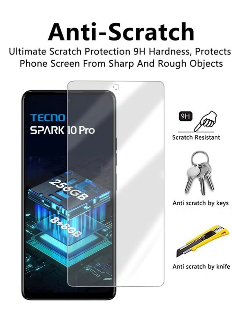 2 -Pack Tecno Spark 10 Pro Screen Protector, Tempered Glass [Full Adhesive][Full Coverage] [Bubble-Free] [Anti Scratch] HD Clear High Responsive for Tecno Spark 10 Pro