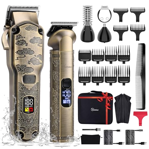 Hatteker Professional Hair Clippers for Men Beard Trimmer Clippers and Trimmer Set Waterproof T-Blade Trimmer Cordless Grooming Kit Nose Body Hair Trimmer Barber Clippers Hair Cutting Kit - Image 1
