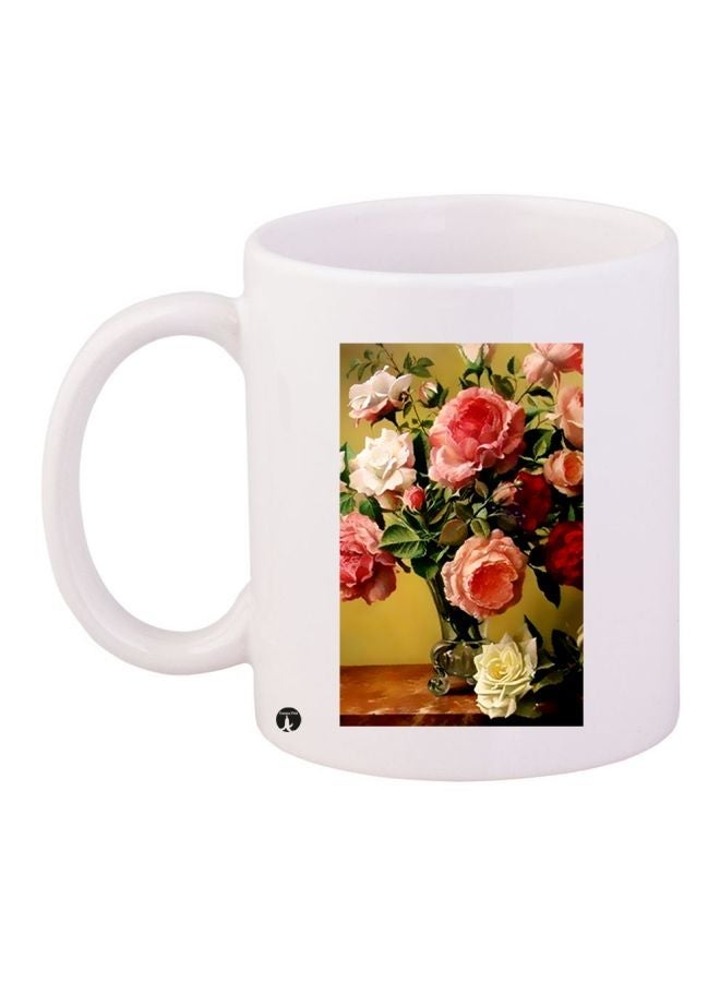 Floral Printed Coffee Mug White/Pink/Green 11ounce