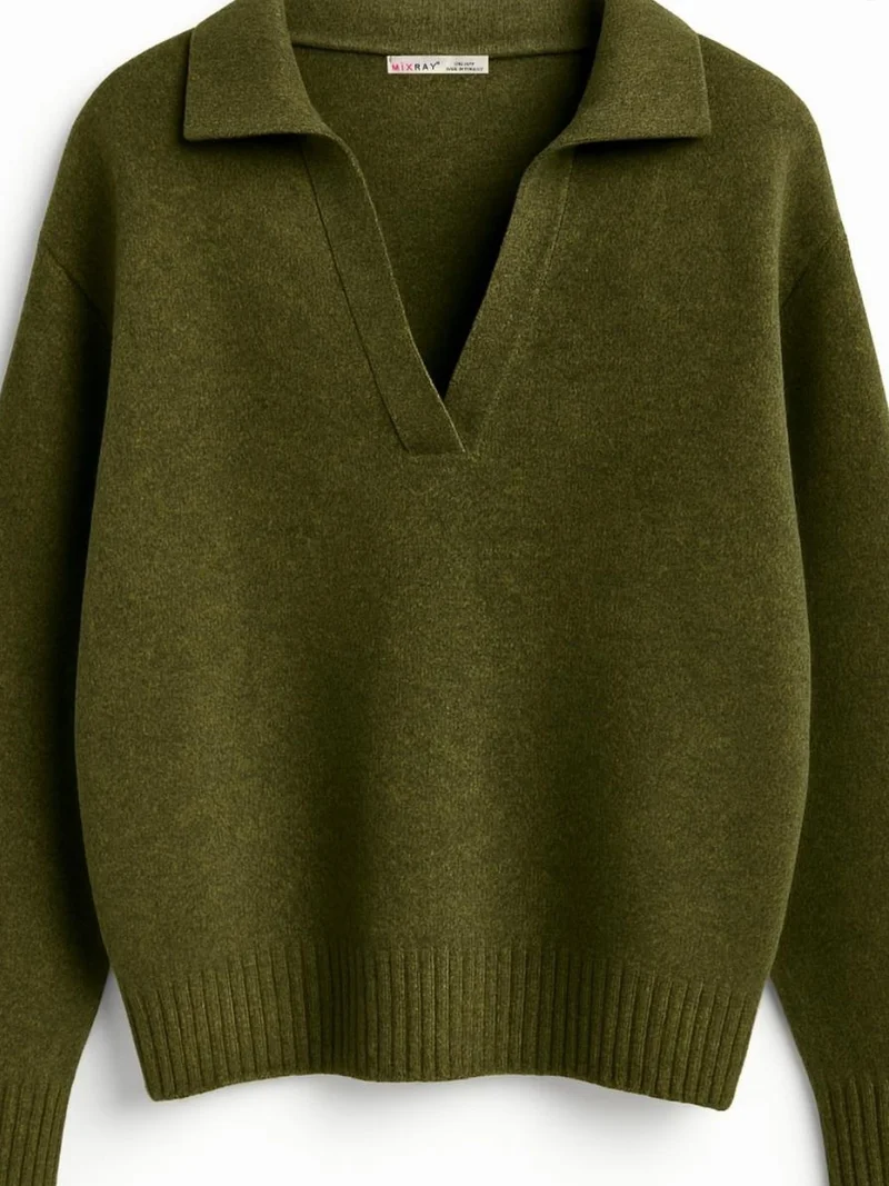 ميكسراي MIXRAY Thick Knit Relaxed Fit Sweater with Shirt Collar