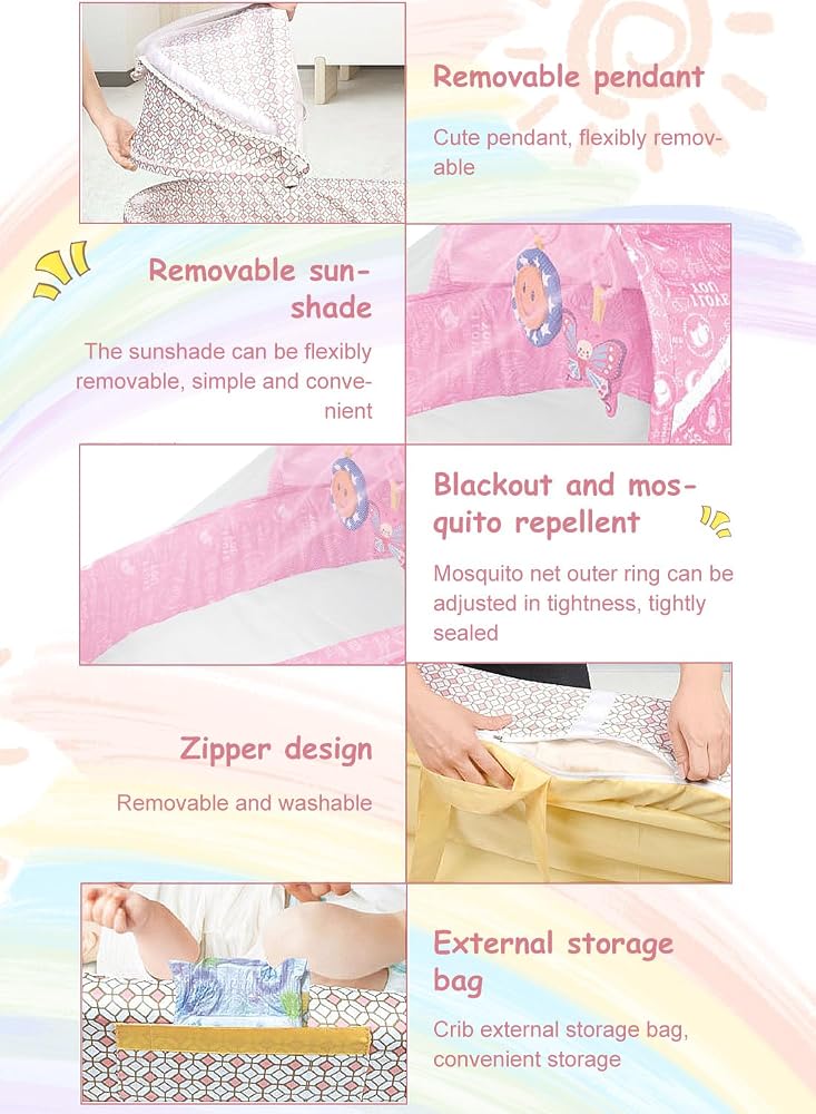 Sharpdo Multifunctional Folding Baby Bed, Portable And Moveavle Baby Bed Crib With Mosquito net And Music, Anti-Crush Design - Image 3