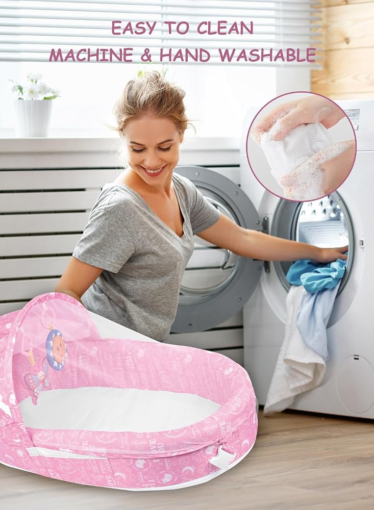 Sharpdo Multifunctional Folding Baby Bed, Portable And Moveavle Baby Bed Crib With Mosquito net And Music, Anti-Crush Design - Image 2