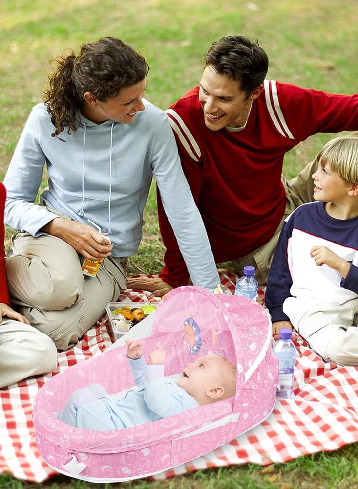 Sharpdo Multifunctional Folding Baby Bed, Portable And Moveavle Baby Bed Crib With Mosquito net And Music, Anti-Crush Design - Image 4