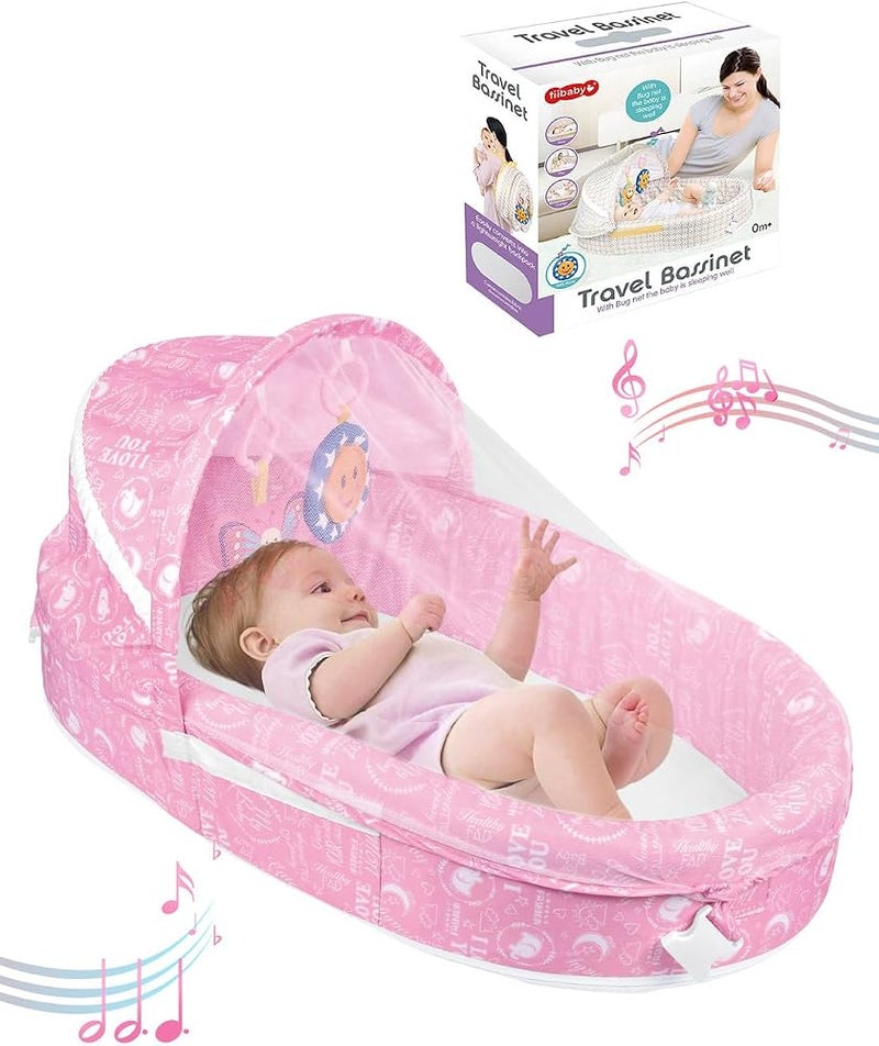 Sharpdo Multifunctional Folding Baby Bed, Portable And Moveavle Baby Bed Crib With Mosquito net And Music, Anti-Crush Design - Image 1
