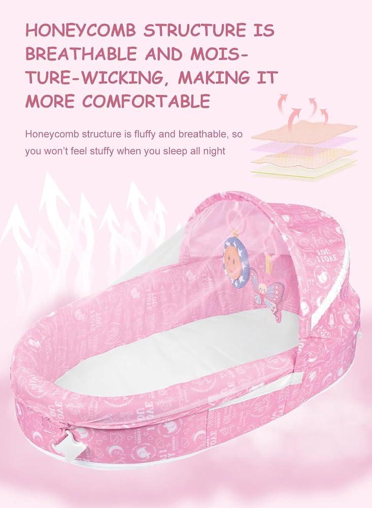 Sharpdo Multifunctional Folding Baby Bed, Portable And Moveavle Baby Bed Crib With Mosquito net And Music, Anti-Crush Design - Image 5