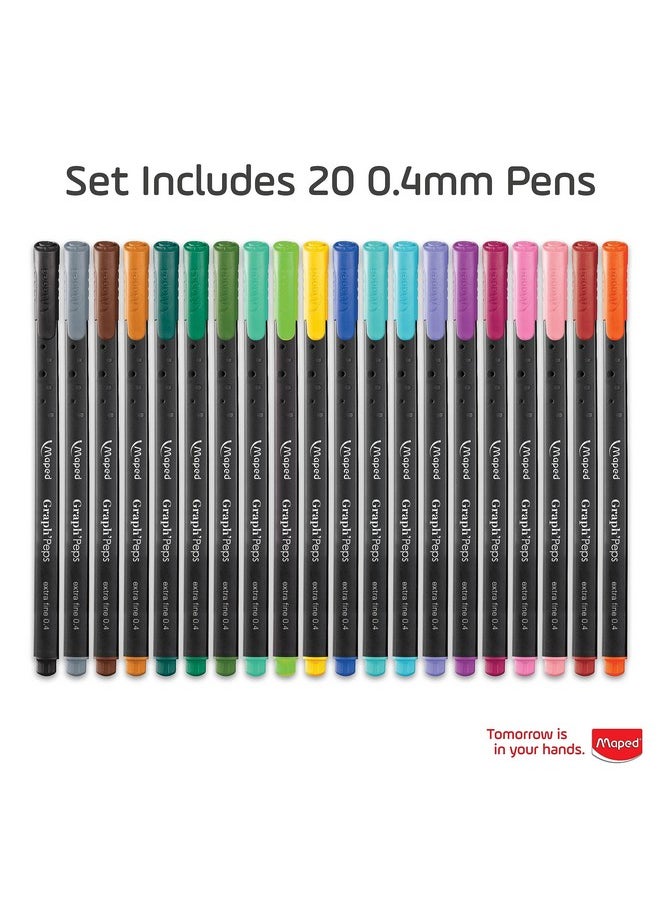Maped - MAPED GraphPeps Fineliner Pens-20 Vibrant colours| Durable Metal Tip| Japanese Technology Tip 0.4mm| Triangular Shape & Comfortable Grip| Ideal for Mandala Art, Sketching, Doodling, Decorating Journal - Image 1