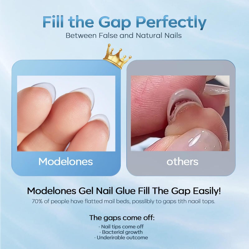 modelones 10 in One Gel Nail Glue Brush On Nail Glue 15 ml for Tips, Rhinestones, Base Coat, Blooming Art Gel Kit for Press on Nails Acrylic tips U V Lamp Needed 2Pcs - Image 5