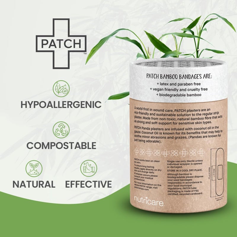 PATCH 100 Pieces, Coconut Oil, Value Pack, Kids Panda Eco-Friendly Bamboo Adhesive Bandages for Scratches & Grazes, Hypoallergenic Wound Care for Sensitive Skin, Biodegradable, Latex & Plastic Free - Image 2