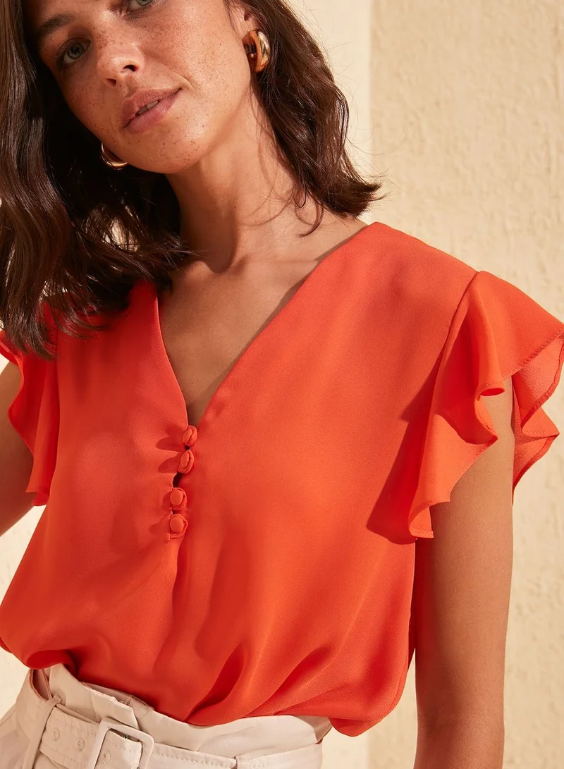 trendyol Stone Button Detailed Top