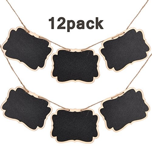 UCEC Mini Erasable Chalkboards, Double Sided Blackboard with Hanging String for Markers & Chalks, Message Board Signs, Food Labels, Wedding Parties, Pack of 12 - Image 3