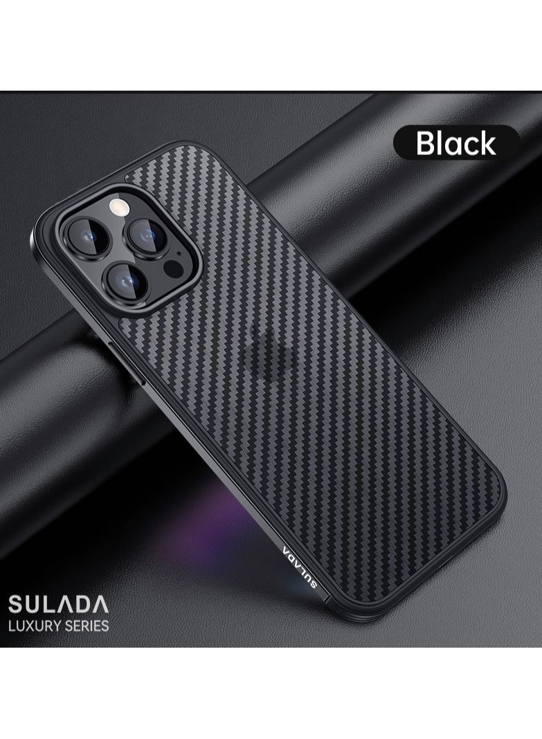 SULADA Case Compatible for iPhone 14 Pro 6.1 inch Ultra-thin and Durable Carbon Fiber Cover Shockproof Fall Proof Black - Image 1