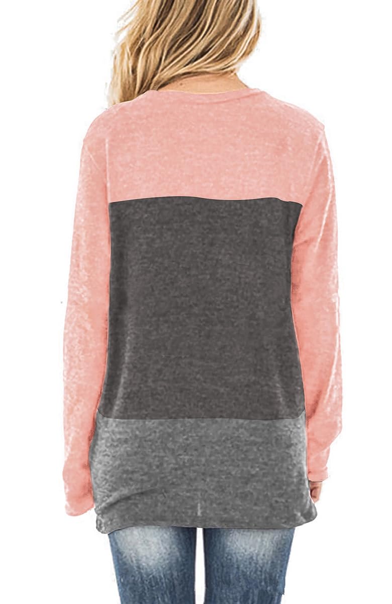 Jescakoo Long Sleeve T Shirt Women Soft Fall Patchwork Tunic Ladies Tops Pink S - Image 3