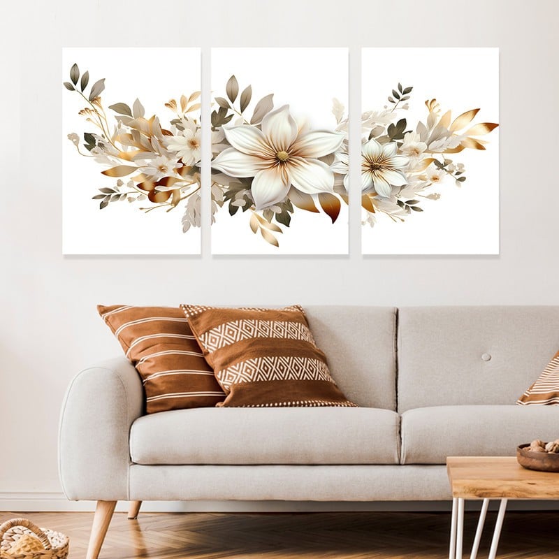 ماركتنا ثلاث لوحات قماشية بتصميم ورد مع برواز مجوف مقاس (90×40) ثلاث قطع - Image 1