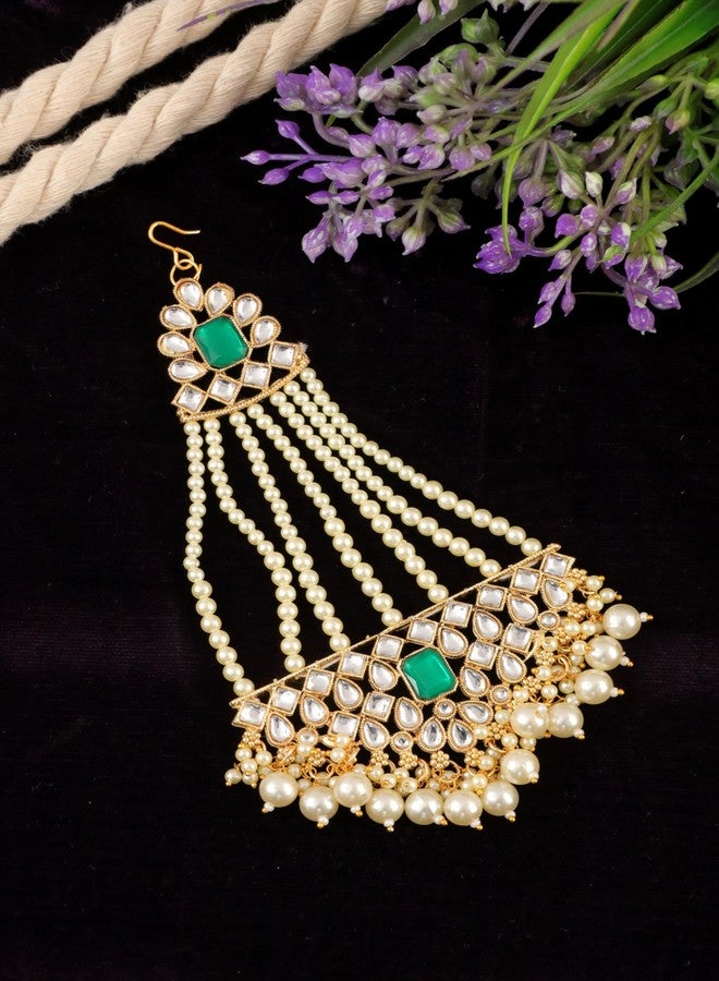 DecorTales Traditionl Indian Kundan Jadau Head Jhoomar Hair Jhoomer Jhumar Passa Jewelry Tikka for Women - Image 2