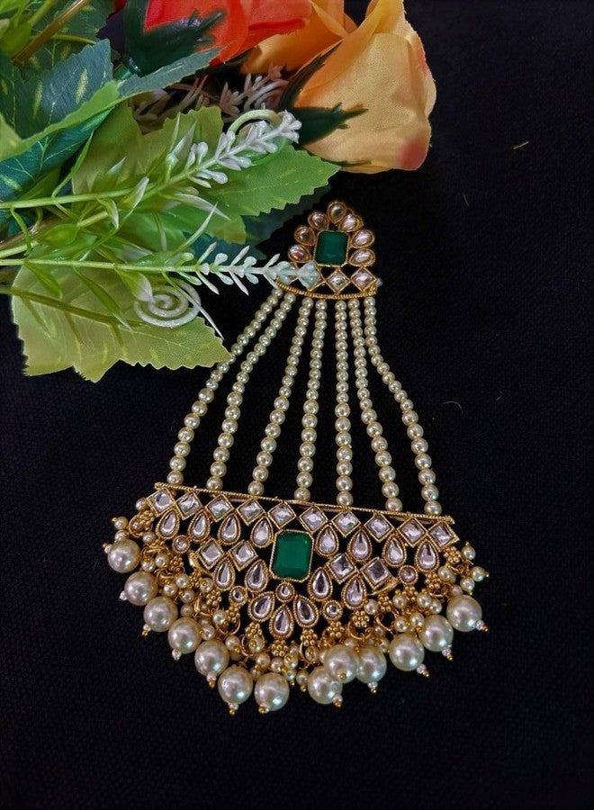 DecorTales Traditionl Indian Kundan Jadau Head Jhoomar Hair Jhoomer Jhumar Passa Jewelry Tikka for Women - Image 5