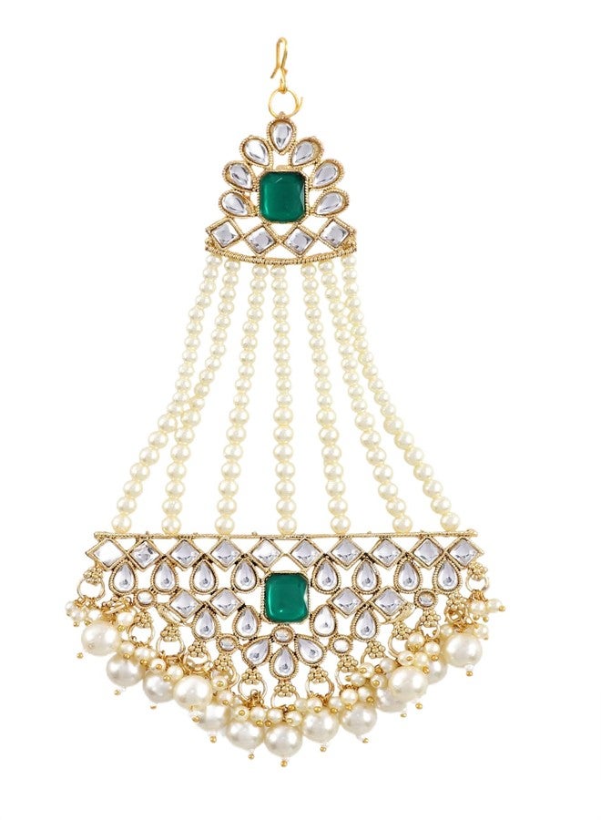 DecorTales Traditionl Indian Kundan Jadau Head Jhoomar Hair Jhoomer Jhumar Passa Jewelry Tikka for Women - Image 1